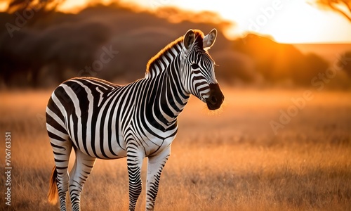 Plains zebra in the grassy nature habitat with evening light