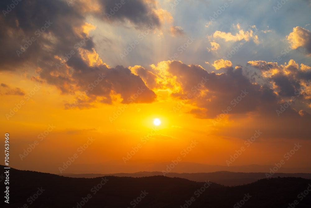 Beautiful sunset sky with clouds.