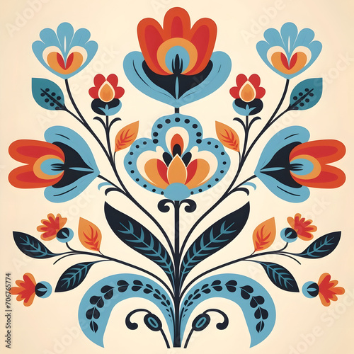 Norwegian folk art symmetrical flower beige background