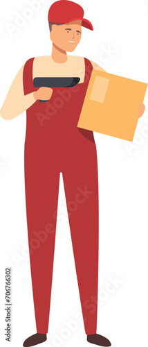 Young storekeeper icon cartoon vector. Work delivery parcel. Mail structure room