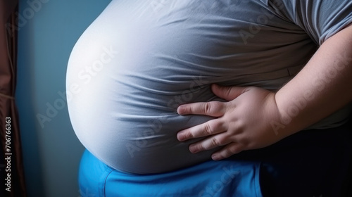 paunch Fat man. Fat man with a big ugly belly. Diet