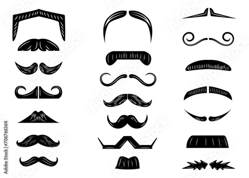 Facial hair retro vector, silhouettes of different types of beards, mustache icons illustration 