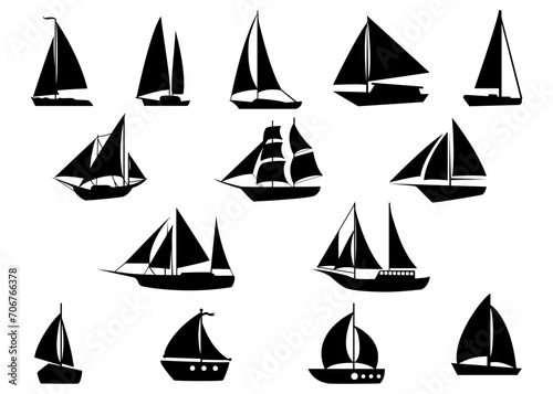 Boat and ship collection set silhouettes hand drawn vector illustration marine sails