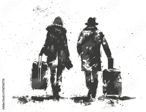 Journey Together: Abstract Couple Travelers