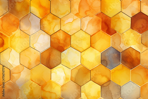 Aquarell honey cells pattern background, Generative AI