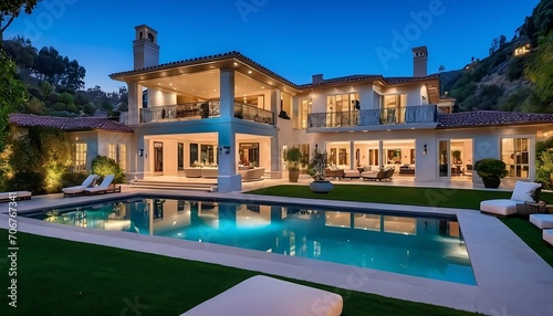 A mesmerizing capture of Los Angeles, Bel Air Road, Ultra luxury mega mansion with 31,000 square foot, exclusive house. Generative AI