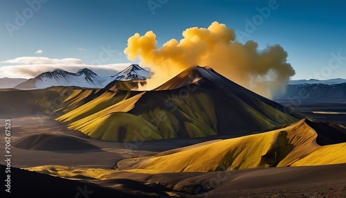 Landscape of Kerlingarfjoll volcanic mountain range with sulfur smoke. summer at Icelandic Highlands. Generative AI