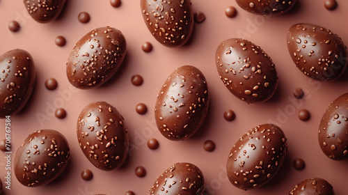 Obraz na płótnie Happy Easter decoration background. Chocolate Easter eggs banner on old rose background. w salonie