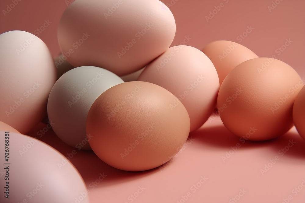 Easter eggs in fuzz peach colors, copy space. Generative AI Easter eggs in fuzz peach colors, copy space. Generative AI