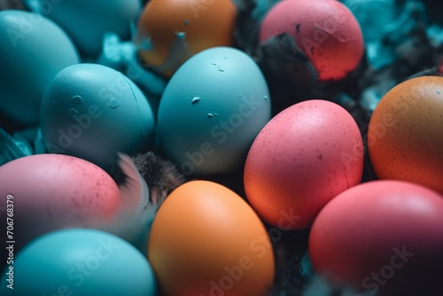 Colorful Easter eggs. Generative AI