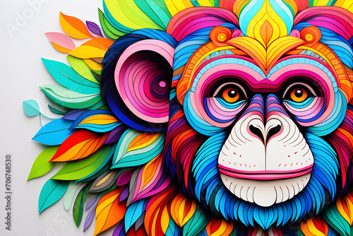 Adult confetti decorated with mandala monkey images - a delightful and vibrant coloring experience generative ai