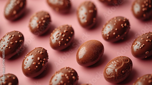 Obraz na płótnie Chocolate Easter eggs banner on old rose background w salonie