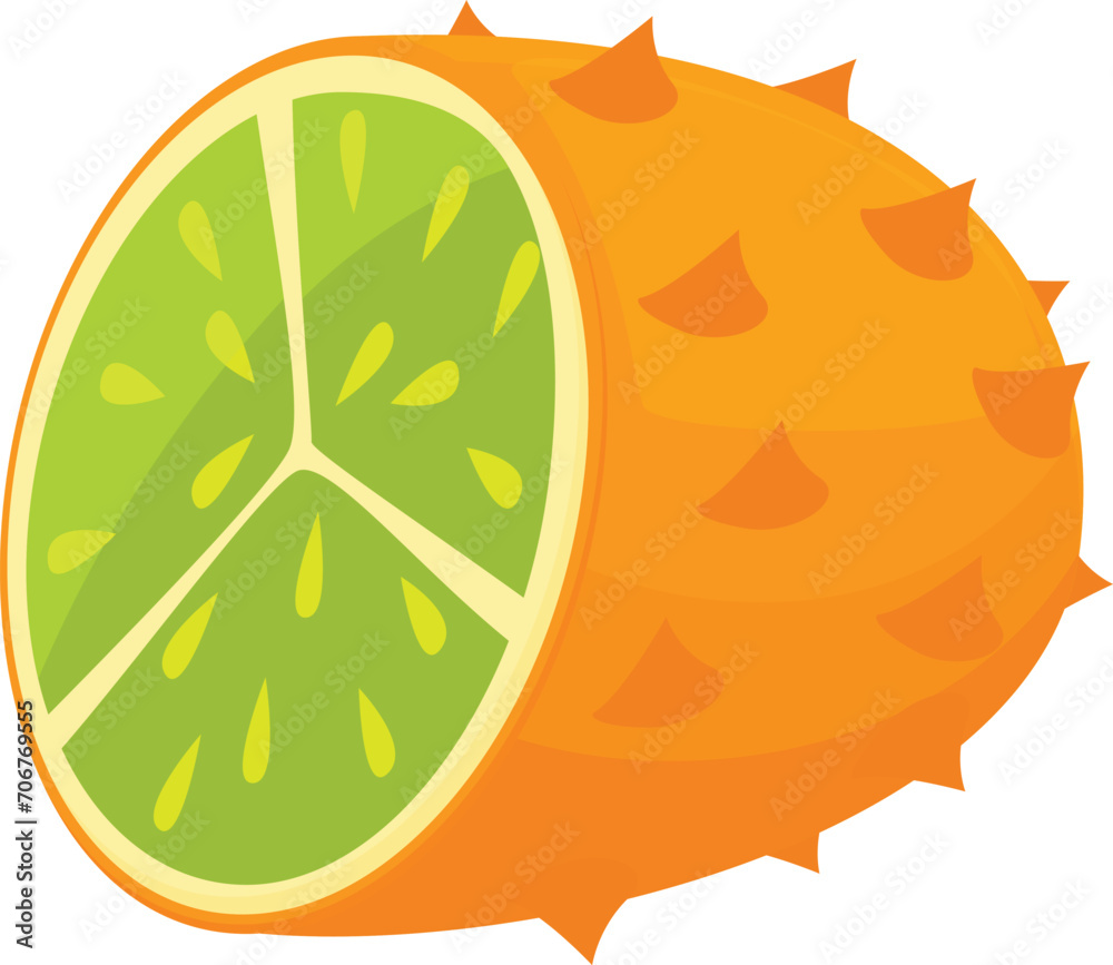 Spike half kiwano icon cartoon vector. Summer leaf tree. Plant orange