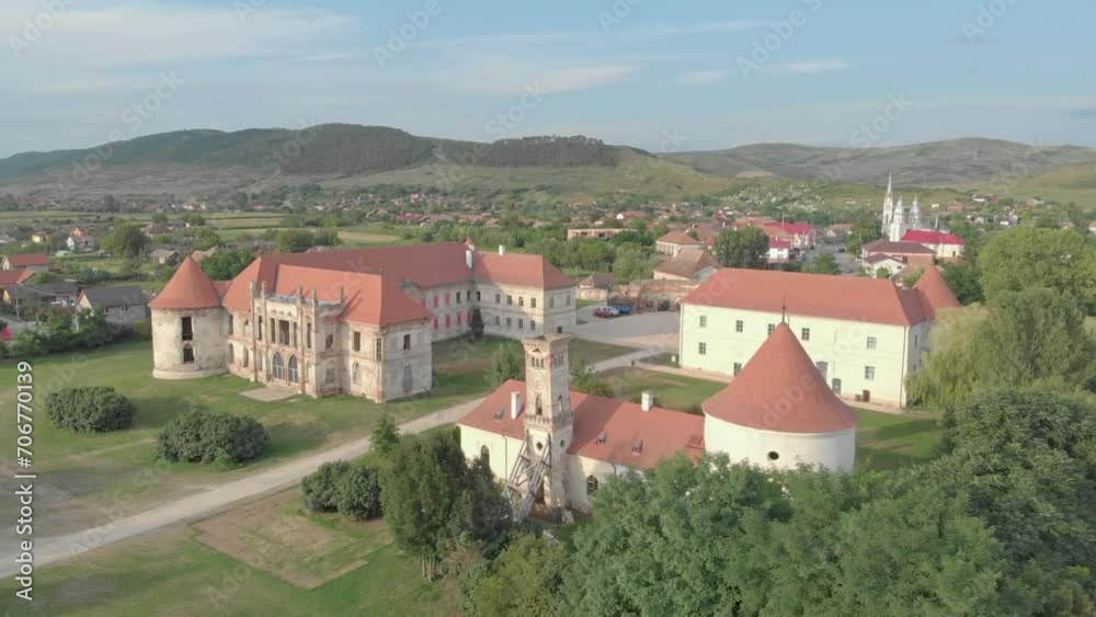Old Ancient Castle Aerial View, Banffy Castle from Above 4k Old Ancient Castle Aerial View, Banffy Castle from Above 4k