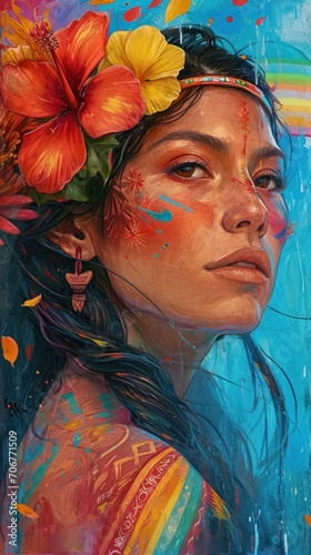 Ixchel Mayan Goddess of Love and Childbirth Wallpaper - An illustration of Ixchel with a Rainbow symbolizing her Connection to Love and the Life-Giving Waters created with Generative AI Technology photo