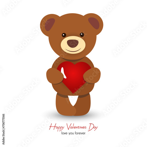 Happy valentines day, bear holding big love heart © Oksana
