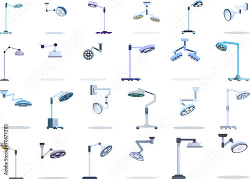 Surgical lamp icons set cartoon vector. Medical surgery. Nursing device