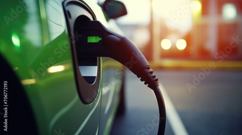 Closeup of the compact and efficient design of an electric vehicle charging station.