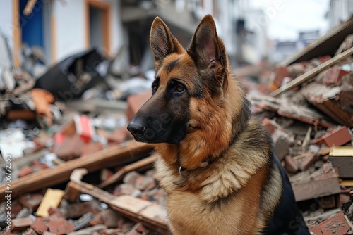 German Shepherd rescues people in building rubble