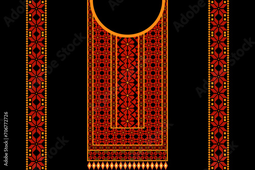 red and yellow neckline with ornaments on black background 
