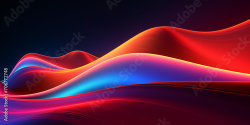 Abstract background of neon lines flowing motion with fluorescent lines glowing in the dark panoramic wallpaper Digital data transfer Energy concept generative ai