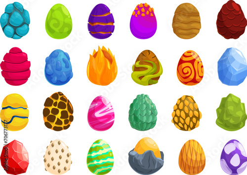Dragon egg icons set cartoon vector. Dinosaur power. Animal reptile
