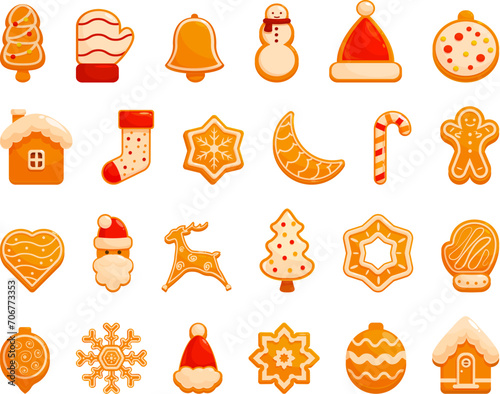 Homemade gingerbread icons set cartoon vector. Cookie winter. Shape star