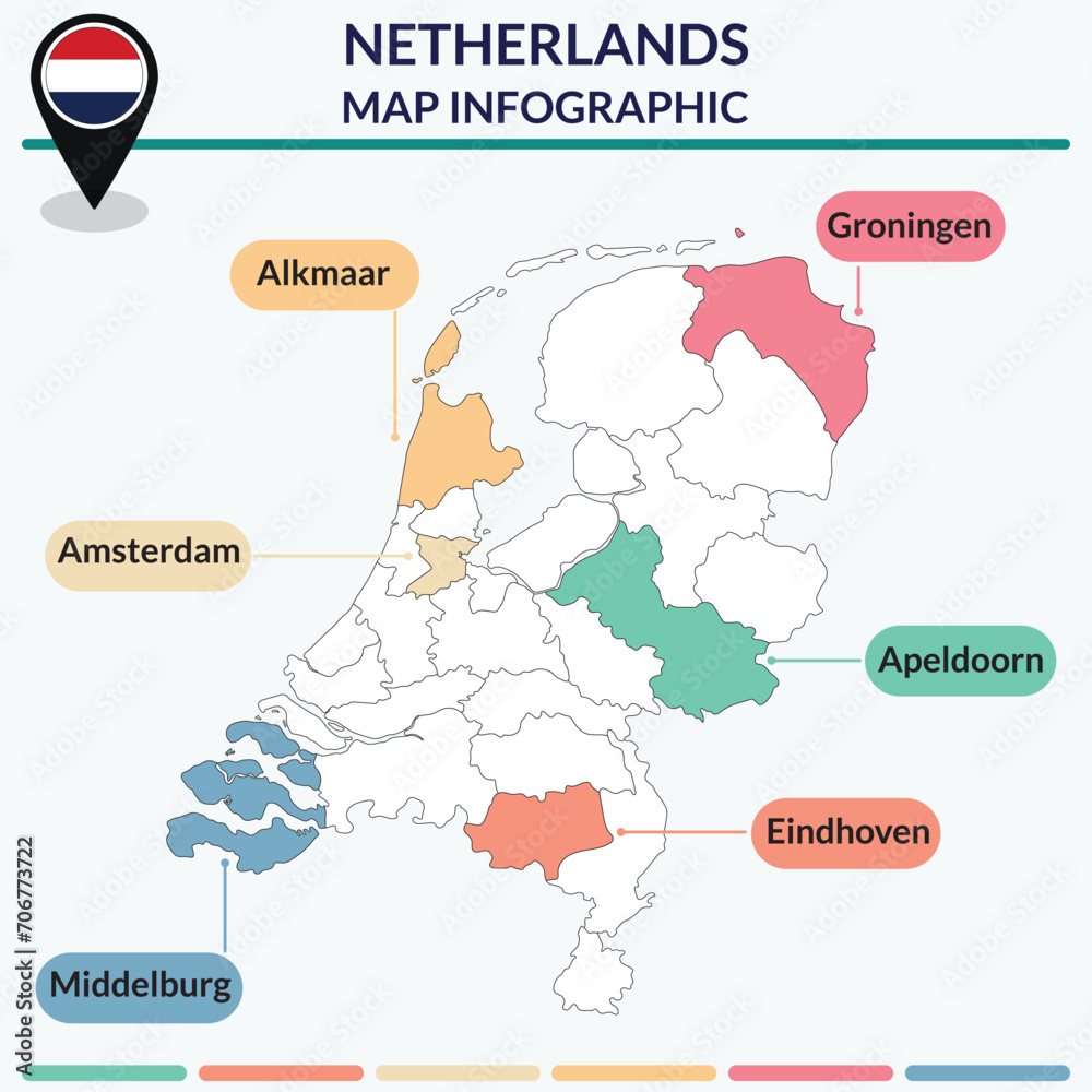 Infographic of Netherlands map. Infographic map