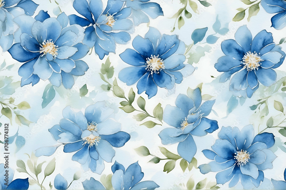 Fototapeta premium watercolor abstract flower pattern on blue background