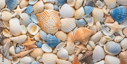 charming seashell background with lovely light blue color shells