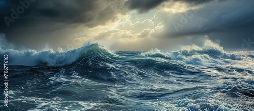 storm in the sea with big w...