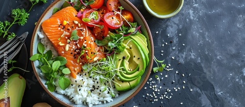 Salmon avocado bowl with br...