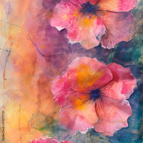 Close-up of watercolor flowers on canva