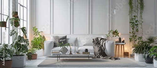 Plants and carpet in white ...