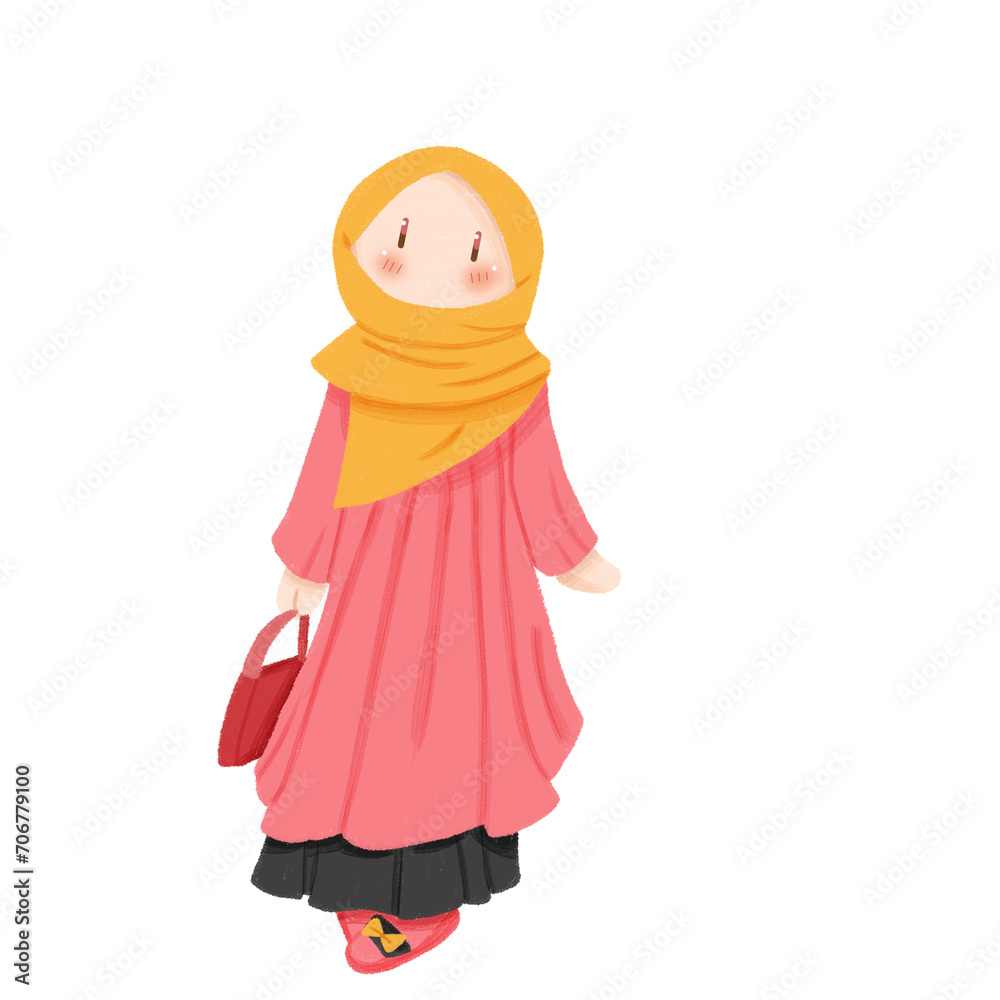 Cute muslimah girl with pink dress and yellow hijab Cute muslimah girl with pink dress and yellow hijab