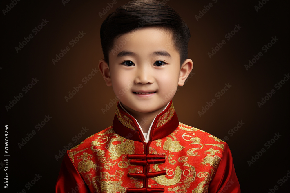 a young chinese boy wearing red chinese traditional clothes a young chinese boy wearing red chinese traditional clothes