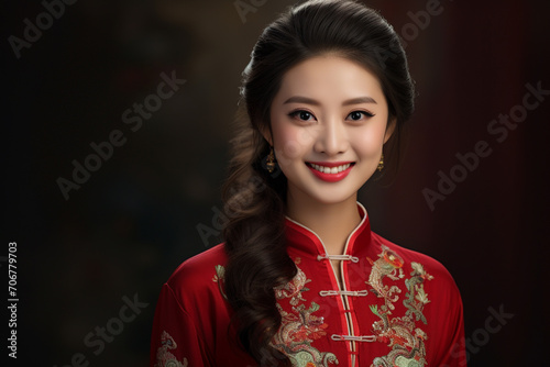 beautiful chinese woman wearing red traditional clothes