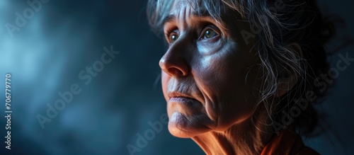 Studio Shot Of Mature Woman Suffering From Nausea. with copy space image. Place for adding text or design