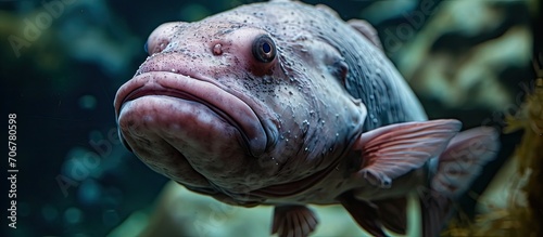 Photo of a Blobfish World s ugliest fish. with copy space image. Place for adding text or design