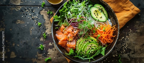 Salmon avocado bowl with br...