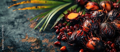 Palm and palm oil are extracted from palm fruit. with copy space image. Place for adding text or design