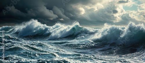 storm in the sea with big w...