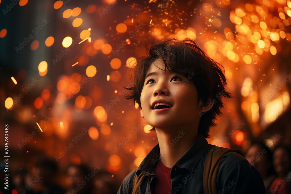 Chinese Man in Celebration, Boy Celebrating Chinese Lunar New Year 2024 with Enthusiasm and Joy Chinese Man in Celebration, Boy Celebrating Chinese Lunar New Year 2024 with Enthusiasm and Joy