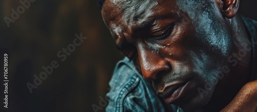 Portrait of a hooded black man tired of racial discrimination. with copy space image. Place for adding text or design