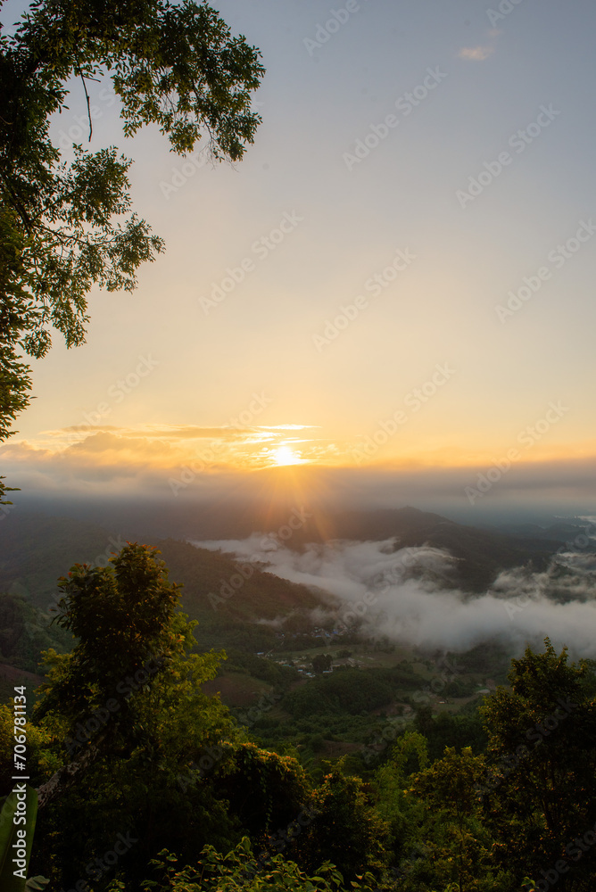 Morning mist on the high mountains. Morning mist on the high mountains.