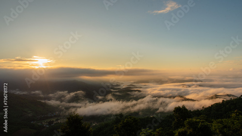 Morning mist on the high mountains.