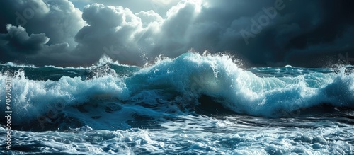storm in the sea with big w...