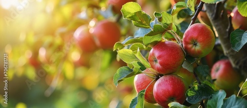 Shiny delicious apples hang...