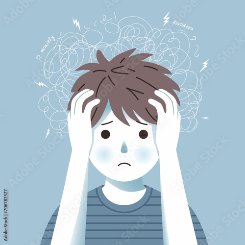 Illustration of a boy suffering from anxiety disorder.