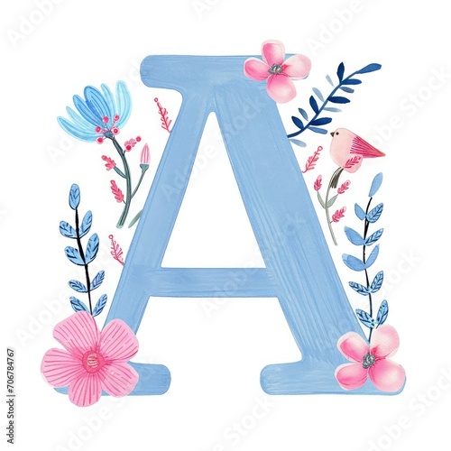Watercolor cottagecore alphabet letter A